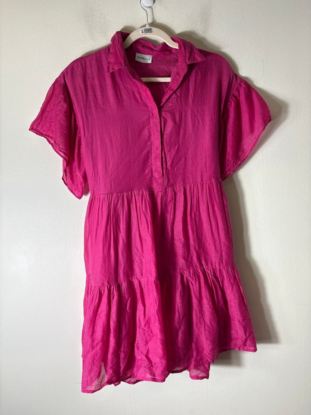 Marella Hot Pink Flutter Sleeve Baby Doll Dress Sz S